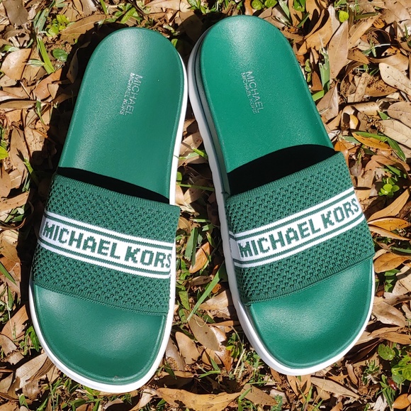 Michael Kors Shoes - NEW Michael Kors Green and White Slides size 10